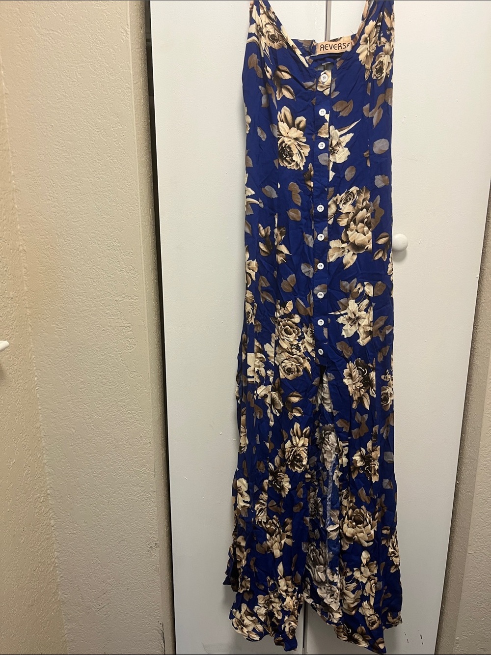 Reverse Blue Floral Button-Front Maxi Dress